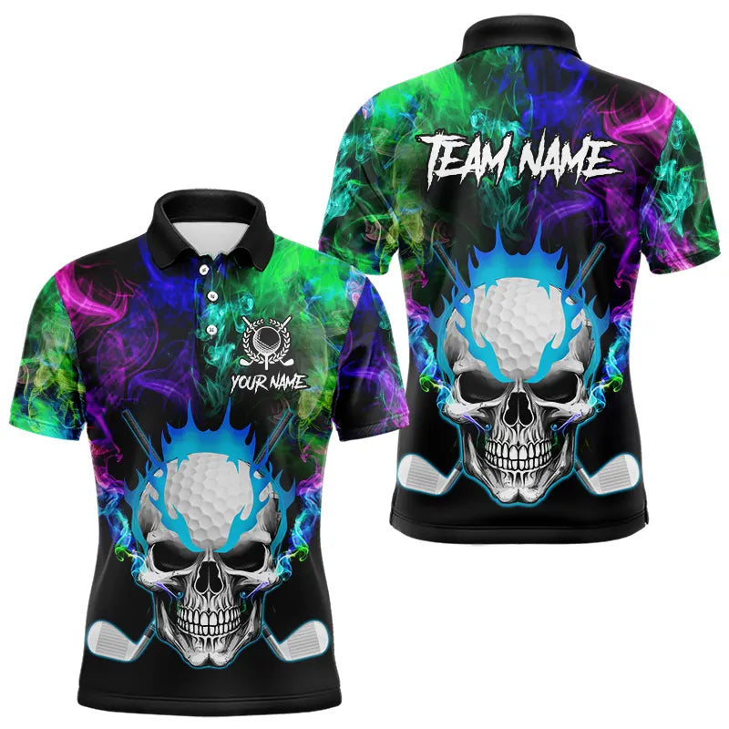 Colorful smoke Skull Golf Polo shirts for Men Custom Team Golf Jerseys, unique golf gifts NQS9610