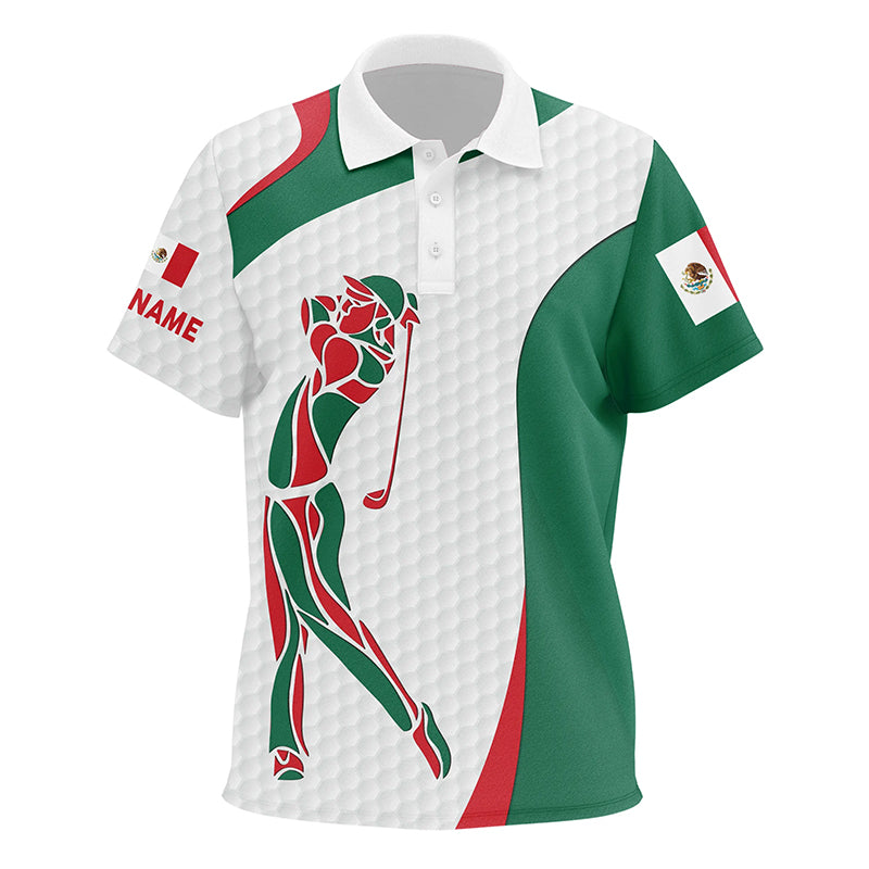 Personalized Mexican Flag patriot golf white Kid golf polo shirts custom name golf gifts for Kid NQS7354