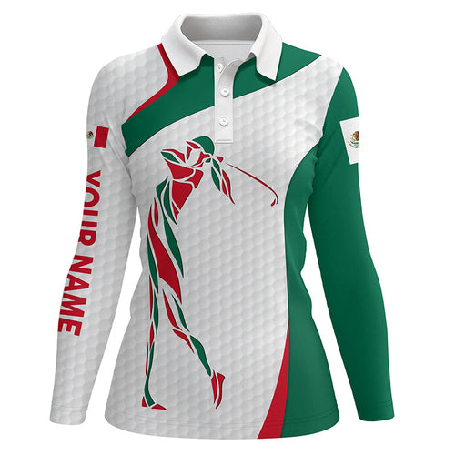 Personalized Mexican Flag patriot golf white Womens golf polo shirts custom name golf gifts NQS7354