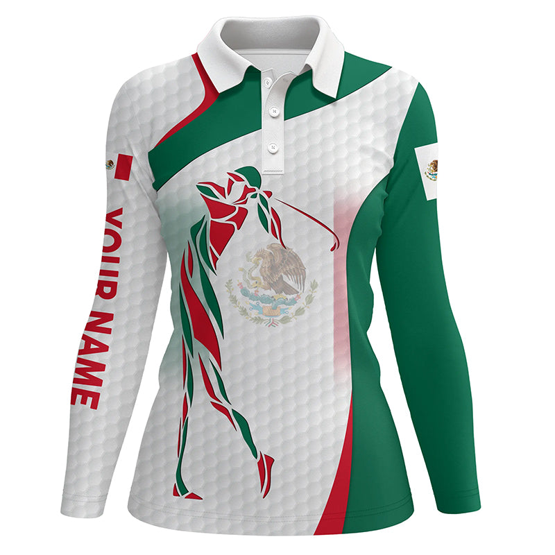 Mexican Flag Womens golf polo shirts custom patriotic golf outfit women, unique ladies golf apparel NQS7355