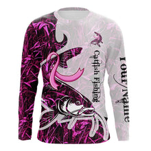 Load image into Gallery viewer, Catfish fishing pink Camo ribbon Breast Cancer Custom name sun protection long sleeves fishing shirts NQS9760