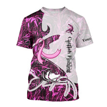 Load image into Gallery viewer, Catfish fishing pink Camo ribbon Breast Cancer Custom name sun protection long sleeves fishing shirts NQS9760