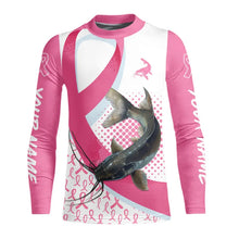 Load image into Gallery viewer, Pink ribbon pattern Catfish fishing Breast Cancer Custom sun protection long sleeves fishing shirts NQS9761
