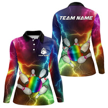 Load image into Gallery viewer, Women Bowling shirt Custom Colorful Rainbow Lightning Thunder Bowling ball and pins Team bowler Jersey NQS9767