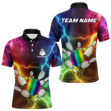 Load image into Gallery viewer, Mens Bowling shirts Custom Colorful Rainbow Lightning Thunder Bowling ball and pins Team bowler Jersey NQS9767