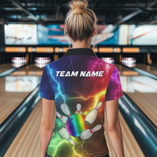 Load image into Gallery viewer, Women Bowling shirt Custom Colorful Rainbow Lightning Thunder Bowling ball and pins Team bowler Jersey NQS9767