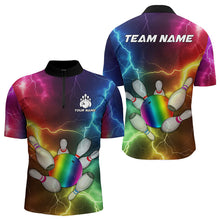 Load image into Gallery viewer, Mens Bowling shirts Custom Colorful Rainbow Lightning Thunder Bowling ball and pins Team bowler Jersey NQS9767