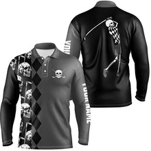 Load image into Gallery viewer, Black skull argyle pattern custom Mens golf polo shirts, best men&#39;s golf wear NQS7681