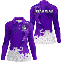 Load image into Gallery viewer, Personalized Purple Ribbons Pattern Bowling Shirts For Women, Custom breast cancer bowling shirts NQS8348