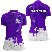 Load image into Gallery viewer, Personalized Purple Ribbons Pattern Bowling Shirts For Women, Custom breast cancer bowling shirts NQS8348
