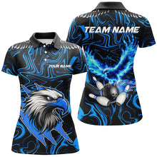 Load image into Gallery viewer, Black and blue camo Flame Eagle Bowling Polo, Quarter Zip shirts for Women custom Bowling Team Jerseys NQS8559