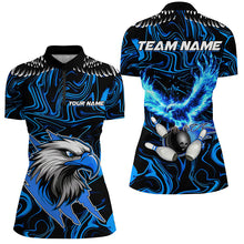 Load image into Gallery viewer, Black and blue camo Flame Eagle Bowling Polo, Quarter Zip shirts for Women custom Bowling Team Jerseys NQS8559