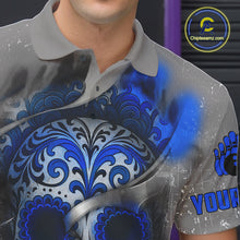 Load image into Gallery viewer, Blue Sugar Skull Tattoo Custom Mens Bowling Polo, Quarter Zip Shirts,Team Bowling Jerseys NQS10947