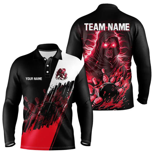 Black and Red Skull reaper bowling jerseys Polo, 1/4 Zip Shirt for Men Custom Bowling Team shirts NQS9280