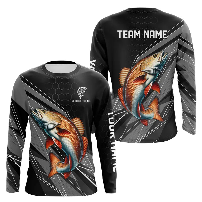 Personalized Black camo Redfish Fishing Jerseys, Red drum Long Sleeve Fishing Tournament Shirts NQS9281