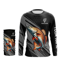 Load image into Gallery viewer, Personalized Black camo Redfish Fishing Jerseys, Red drum Long Sleeve Fishing Tournament Shirts NQS9281