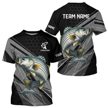 Load image into Gallery viewer, Personalized Black camo Striped Bass Fishing Jerseys, Striper Long Sleeve Fishing Tournament Shirts NQS9282