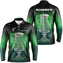 Load image into Gallery viewer, Gradient Green Light Mens disc golf polo shirt custom Disc golf outfit, mens disc golf apparel NQS7359
