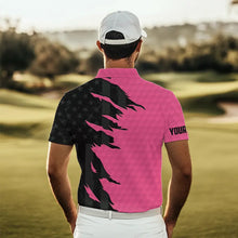Load image into Gallery viewer, Personalized Mens golf polos shirts custom pink golf ball skin black American flag mens golf apparel NQS9775
