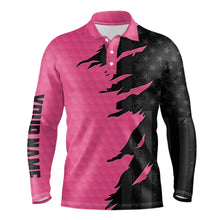 Load image into Gallery viewer, Personalized Mens golf polos shirts custom pink golf ball skin black American flag mens golf apparel NQS9775