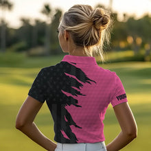 Load image into Gallery viewer, Personalized Womens golf polos shirt custom pink golf shirts black American flag ladies golf apparel NQS9775