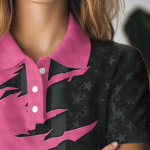 Load image into Gallery viewer, Personalized Womens golf polos shirt custom pink golf shirts black American flag ladies golf apparel NQS9775