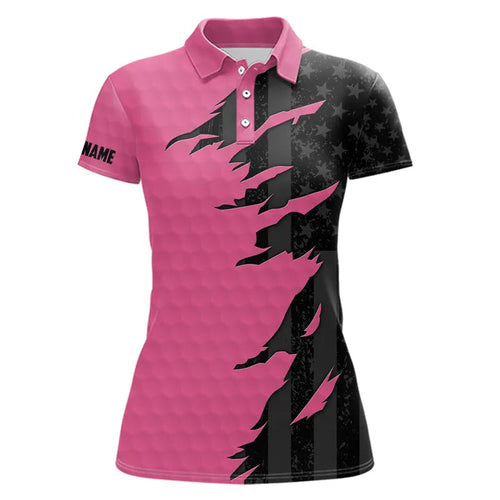 Personalized Womens golf polos shirt custom pink golf shirts black American flag ladies golf apparel NQS9775