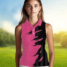 Load image into Gallery viewer, Womens sleeveless golf polos shirts pink golf ball skin black American flag ladies golf apparel NQS9775