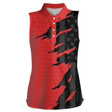 Load image into Gallery viewer, Womens sleeveless golf polos shirts red golf ball skin black American flag ladies golf apparel NQS9776