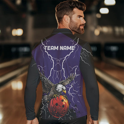 Men's bowling Polo, Quarter Zip shirt Custom Eagle bowling lightning storm team league jersey | Purple NQS9782