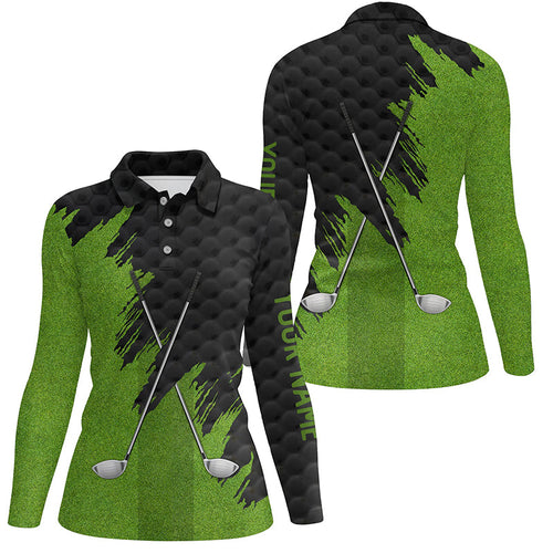 Black and Green golf clubs custom name Womens golf polo shirts, team ladies golf tops NQS7538