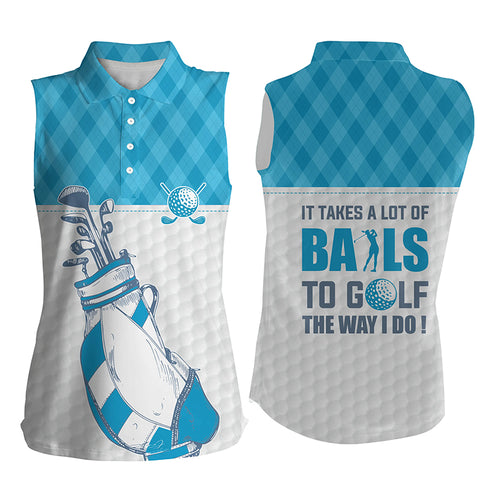 Women sleeveless polo shirts It takes a lot of balls to golf blue argyle pattern golf shirts for women NQS5573