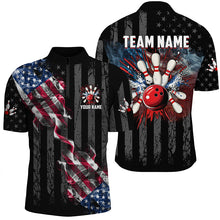 Load image into Gallery viewer, Black American flag smoke Bowling Polo, Quarter Zip shirt For Men Custom Patriotic Team Bowling Jersey NQS7689