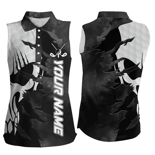 Black white Women sleeveless polo shirt custom golf skull shirts for ladies, personalized golf gifts NQS6238