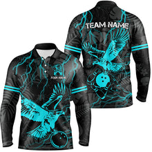 Load image into Gallery viewer, Black tropical Cyan Blue Eagle Bowling Polo, 1/4 Zip Shirts For Men, cool bowling team jerseys NQS8360