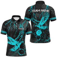 Load image into Gallery viewer, Black tropical Cyan Blue Eagle Bowling Polo, 1/4 Zip Shirts For Men, cool bowling team jerseys NQS8360