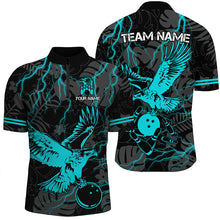 Load image into Gallery viewer, Black tropical Cyan Blue Eagle Bowling Polo, 1/4 Zip Shirts For Men, cool bowling team jerseys NQS8360
