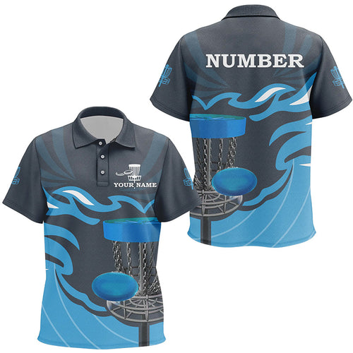 Retro disc golf polo shirt for Kid custom name and number team disc golf jerseys | Blue NQS8810