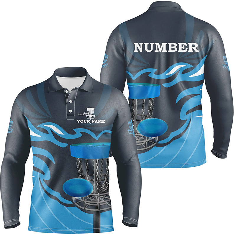 Retro disc golf polo shirts for men custom name and number team disc golf jerseys | Blue NQS8810