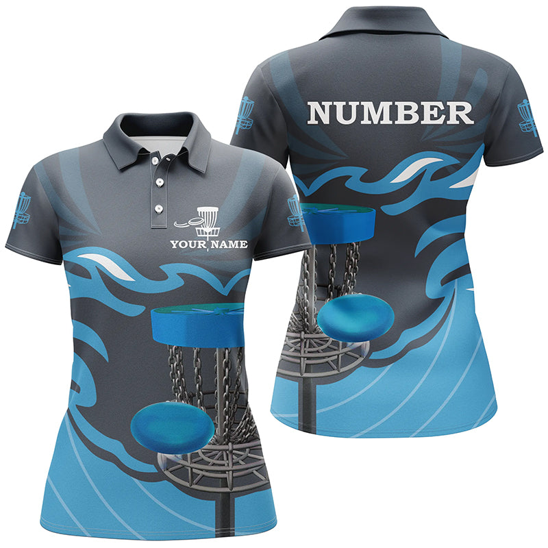Retro disc golf polo shirt for women custom name and number team disc golf jerseys | Blue NQS8810