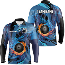 Load image into Gallery viewer, Orange and Blue Flame Camo Bowling Shirts For Men Custom Bowling Team League Jerseys with name NQS8814