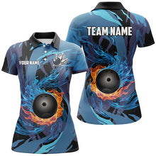 Load image into Gallery viewer, Orange and Blue Flame Camo Bowling Shirts For Women Custom Bowling Team League Jerseys with name NQS8814