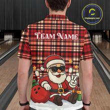 Load image into Gallery viewer, Funny Santa Christmas Bowling Polo, Quarter Zip shirts for men Custom Red Plaid bowling jerseys men NQS10957