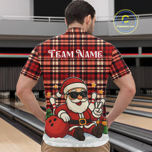 Load image into Gallery viewer, Funny Santa Christmas Bowling Polo, Quarter Zip shirts for men Custom Red Plaid bowling jerseys men NQS10957