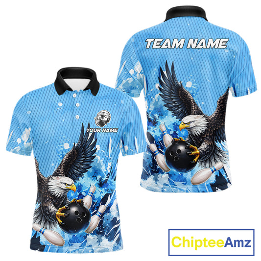 Blue Eagle Bowling Polo, Quarter Zip Shirt For Men Custom Team Bowling jerseys, Gift For Bowlers NQS11339