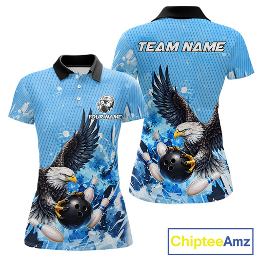 Blue Eagle Bowling Polo, Quarter Zip Shirt For Women Custom Team Bowling jerseys, Gift For Bowlers NQS11339