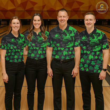 Black Skull camo Green Shamrock pattern St Patrick's bowling shirt for men custom bowling team jersey NQS11550