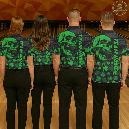 Black Skull camo Green Shamrock pattern St Patrick's bowling shirt for men custom bowling team jersey NQS11550