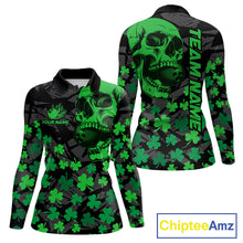 Load image into Gallery viewer, Black Skull camo Green Shamrock pattern St Patrick bowling shirt for Women custom bowling team jersey NQS11550