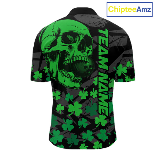 Black Skull camo Green Shamrock pattern St Patrick's bowling shirt for men custom bowling team jersey NQS11550